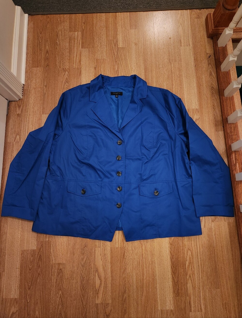 Talbots Plus Cotton Poplin Lined Blazer Jacket Blue 24W